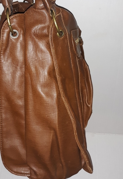 L@@K! Fabulous Vintage CHARLOTTE RUSSE Med. Brown Dbl Zip Pocket Satchel Bag 80s - Picture 4 of 16